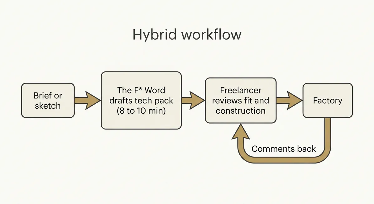 The Hybrid Model: Let a Freelancer Review AI Drafts: Hybrid workflow chart